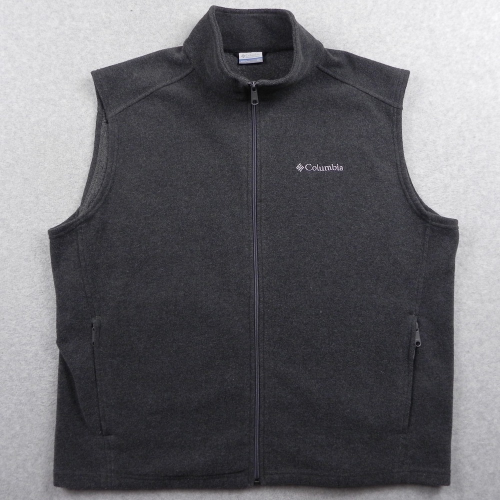 Columbia Vest Mens XL Full Zip Fleece Mock Neck Outdoor Casual Gray Sleeveless